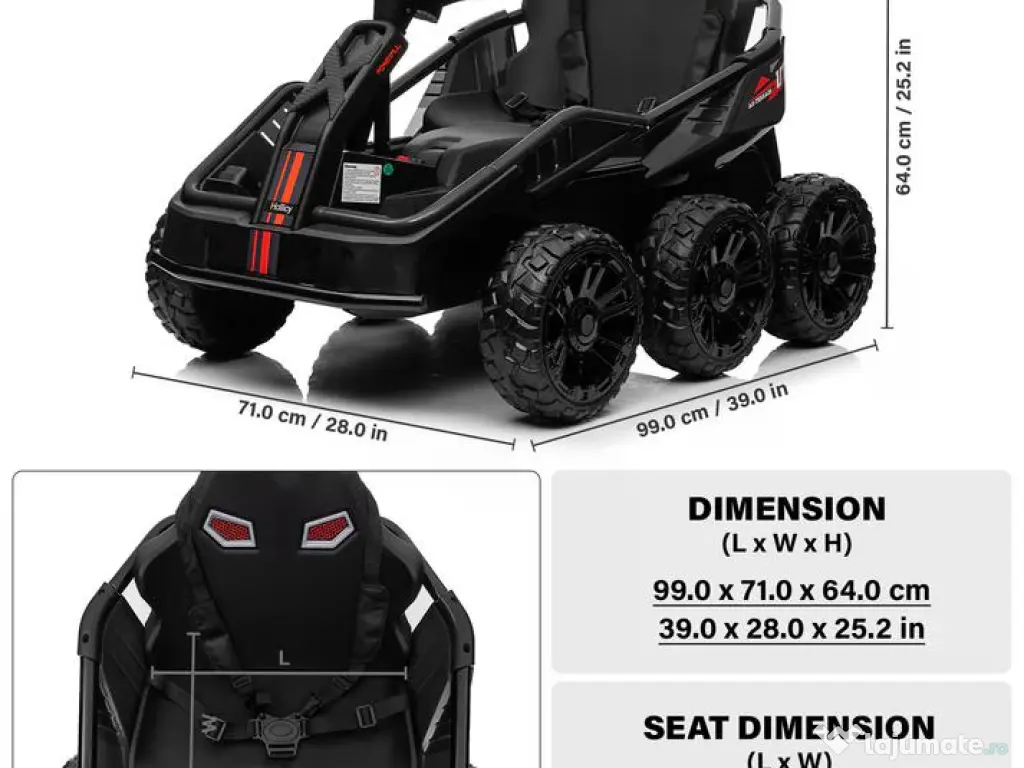 UTV electric pentru 2 copii Kinderauto BJSX2319 6x6 300W 24V Black