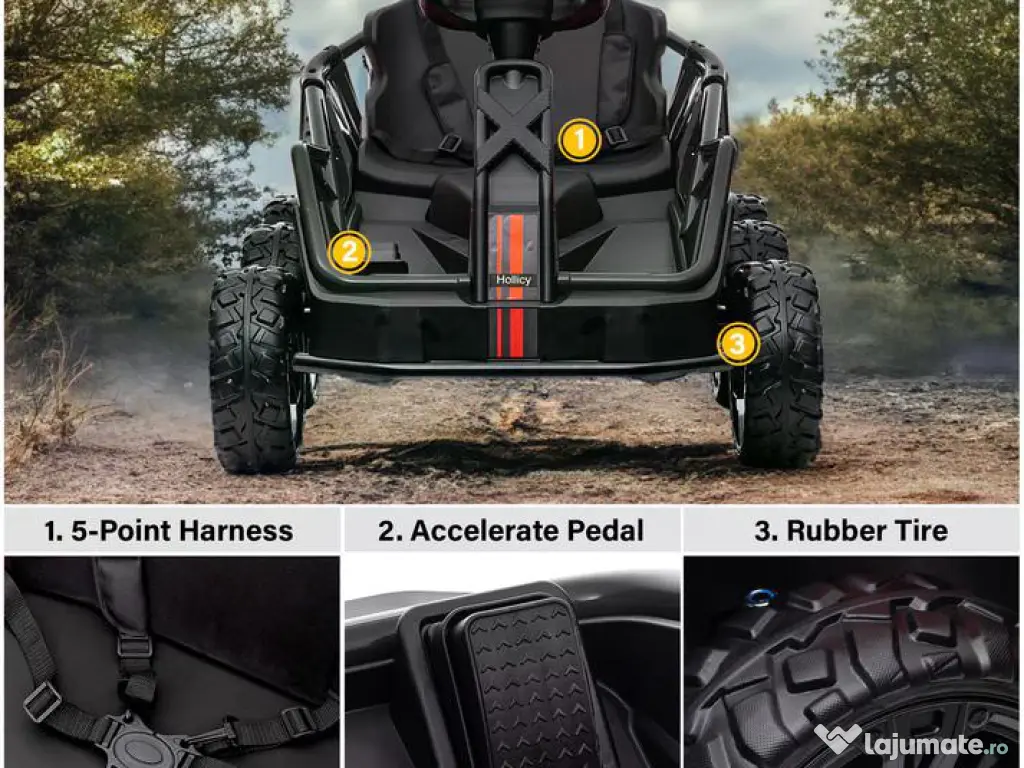 UTV electric pentru 2 copii Kinderauto BJSX2319 6x6 300W 24V Black