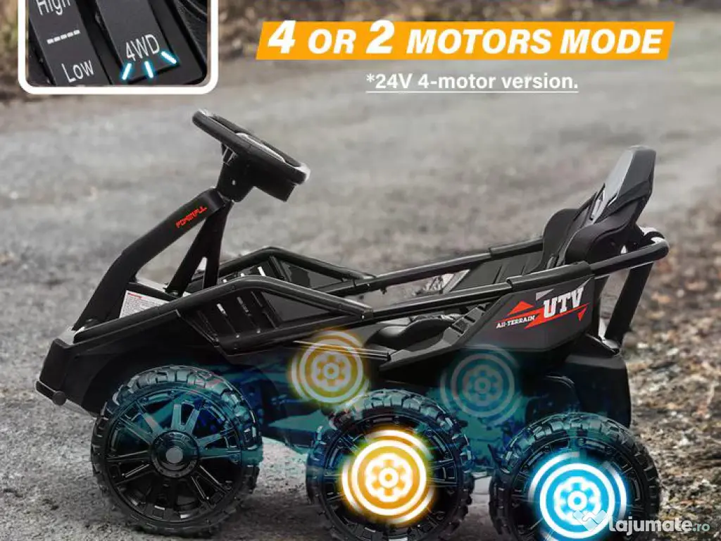 UTV electric pentru 2 copii Kinderauto BJSX2319 6x6 300W 24V Black