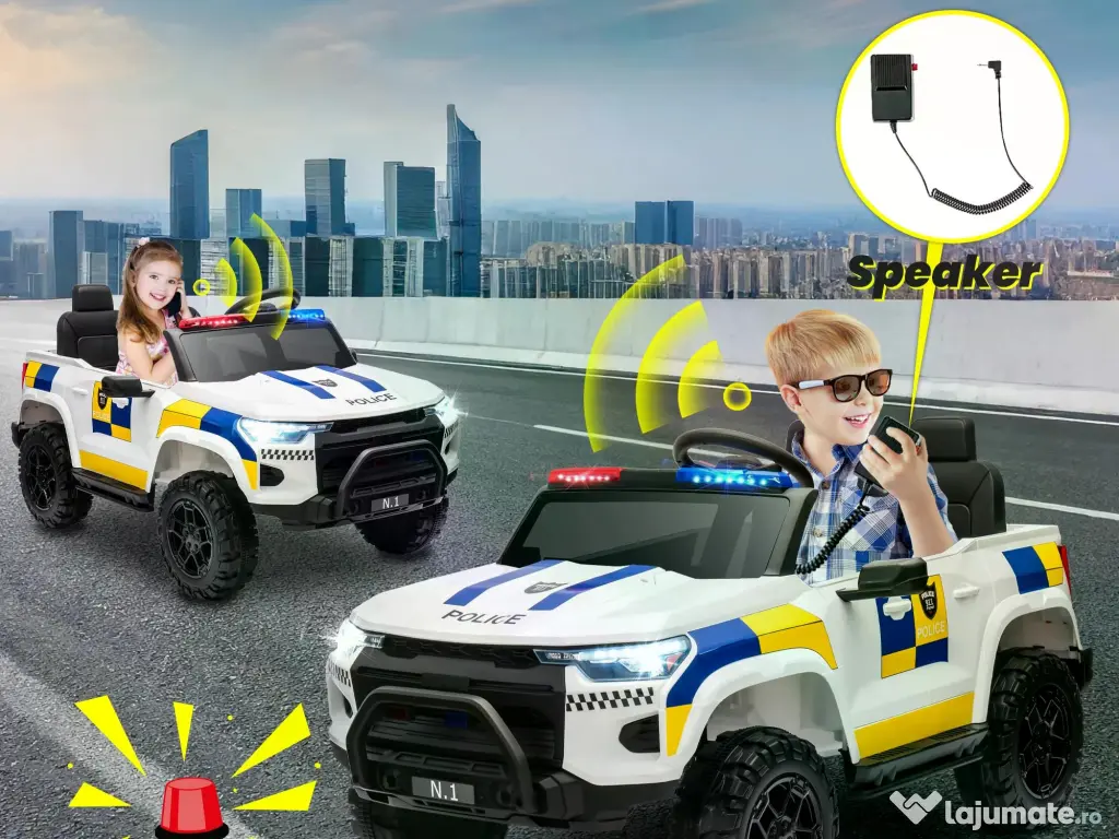Masinuta electrica pt 2 copii Kinderauto Police Patrol 4x200w, 24V White 