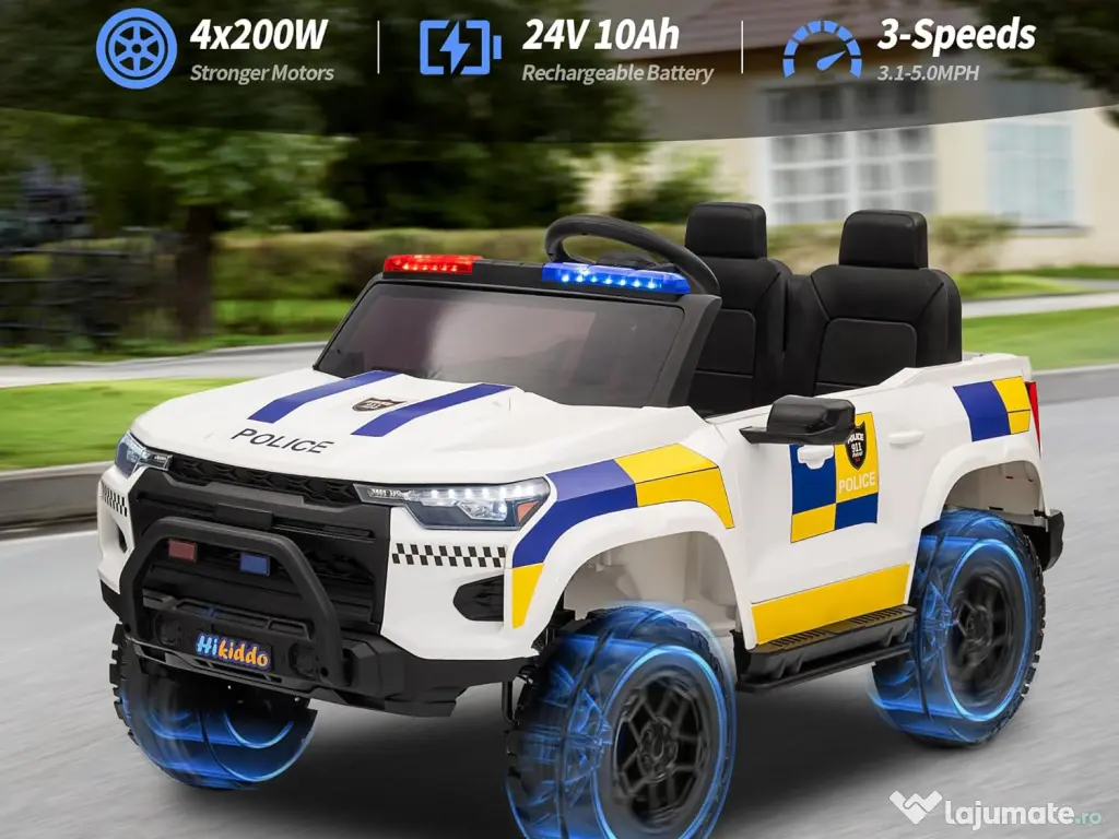 Masinuta electrica pt 2 copii Kinderauto Police Patrol 4x200w, 24V White 