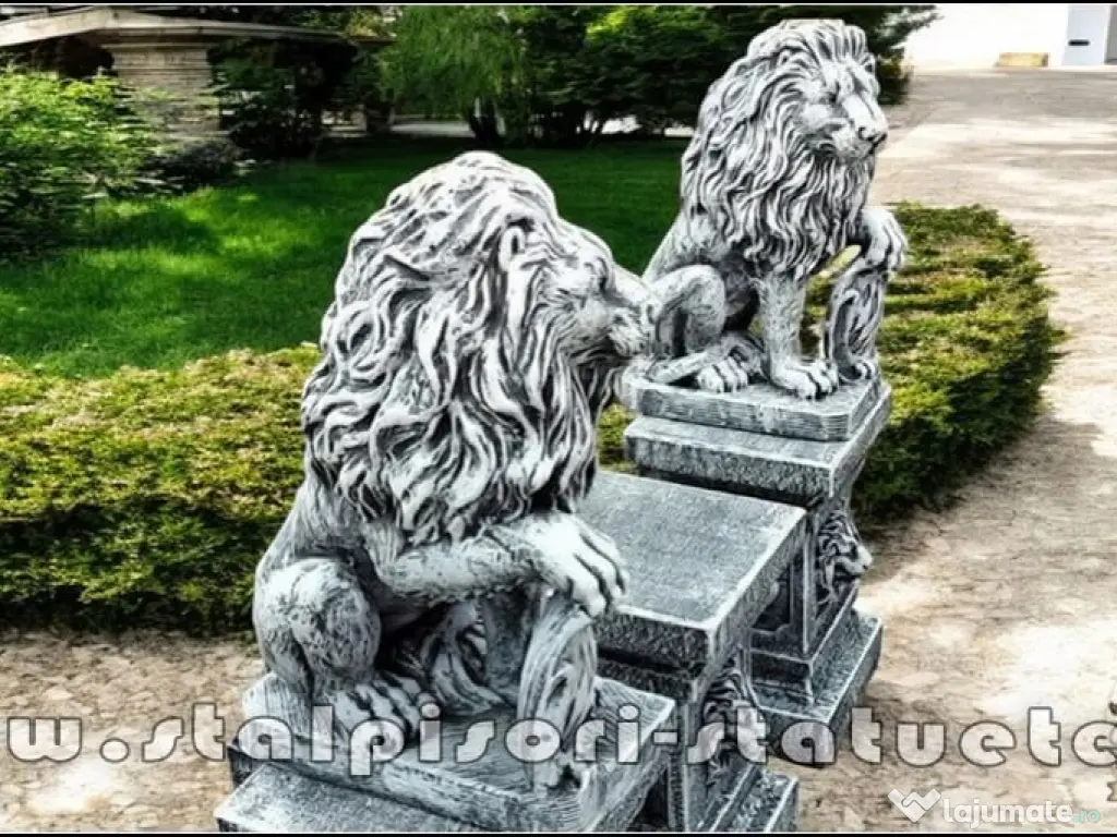 Set 2 statuete leu cu socluri, gri antichizat, S2-S87. 