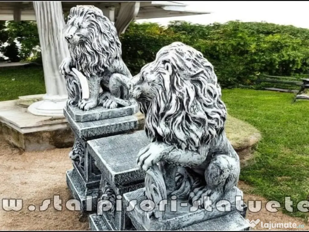 Set 2 statuete leu cu socluri, gri antichizat, S2-S87. 