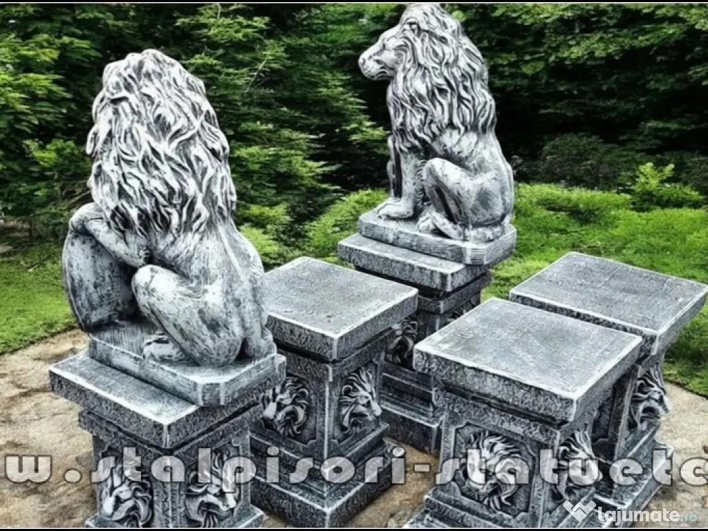 Set 2 statuete leu cu socluri, gri antichizat, S2-S87. 