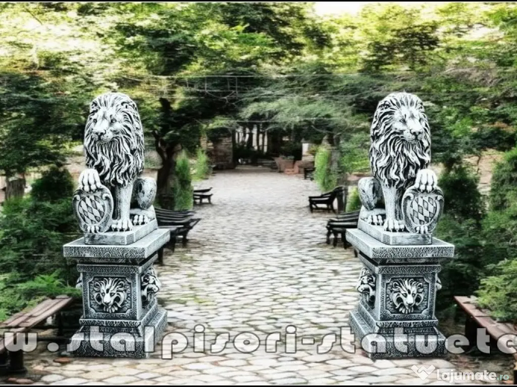 Set 2 statuete leu cu socluri, gri antichizat, S2-S87. 