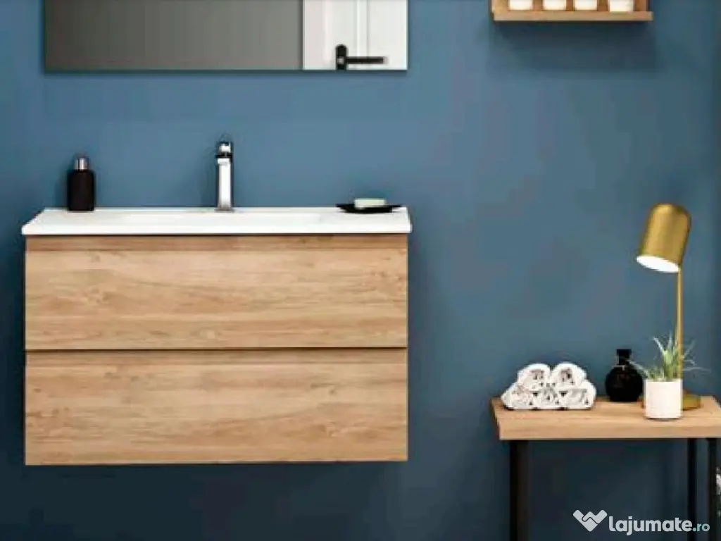 Set mobilier baie dulap+lavoar 80 cm stejar MDF calitate premium made in Spain