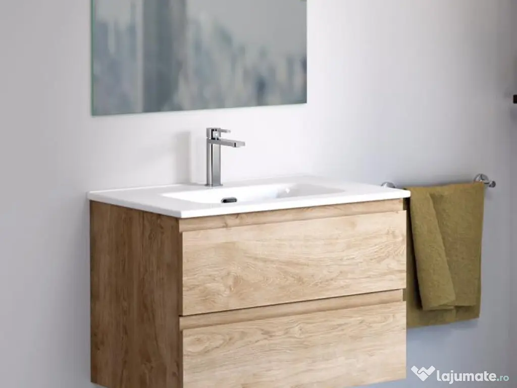 Set mobilier baie dulap+lavoar 80 cm stejar MDF calitate premium made in Spain