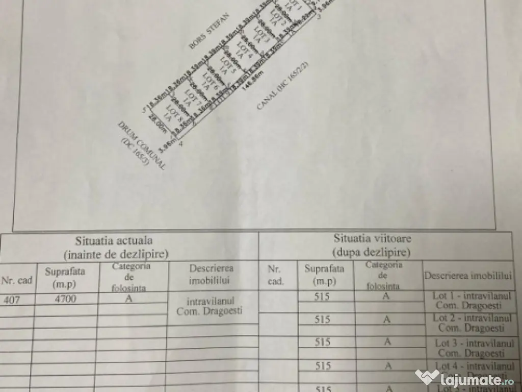 Teren intravilan 4.700 mp parcelat in loturi de 500 mp lâng 