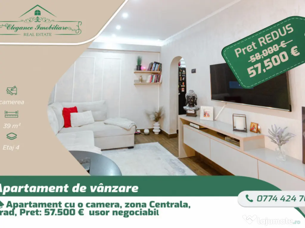 Apartament cu o camera, zona Centrala , Arad 