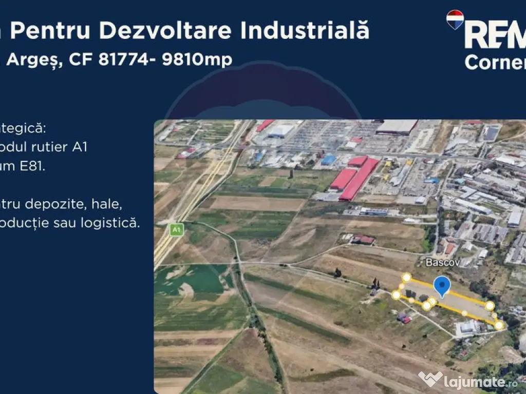 Teren industrial intravilan 9.810 mp – Bascov, acces A1...