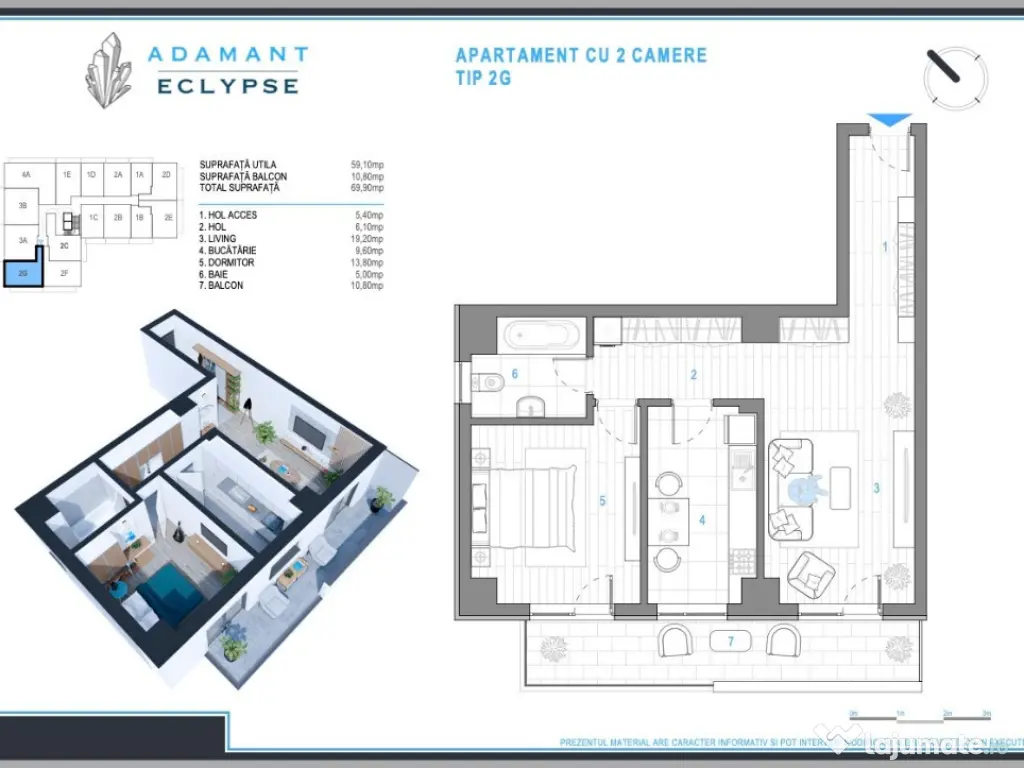 ADAMANT ECLYPSE | 2 camere decomandat | TIP 2G ~ 70mp - BRD-CUG-Iasi