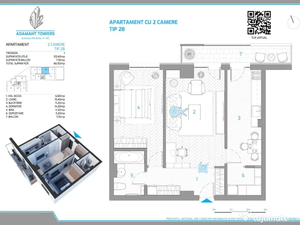 ADAMANT TOWERS | apartament 2 camere + cămară | tip 2B ~ 66mp Nicolina 