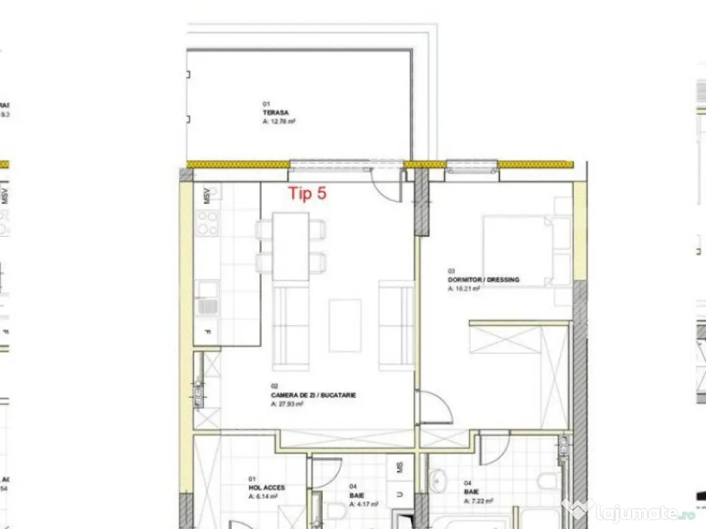 Apartament cu 2 camere, 63.67 mp, dressing, terasa 12.78 mp,