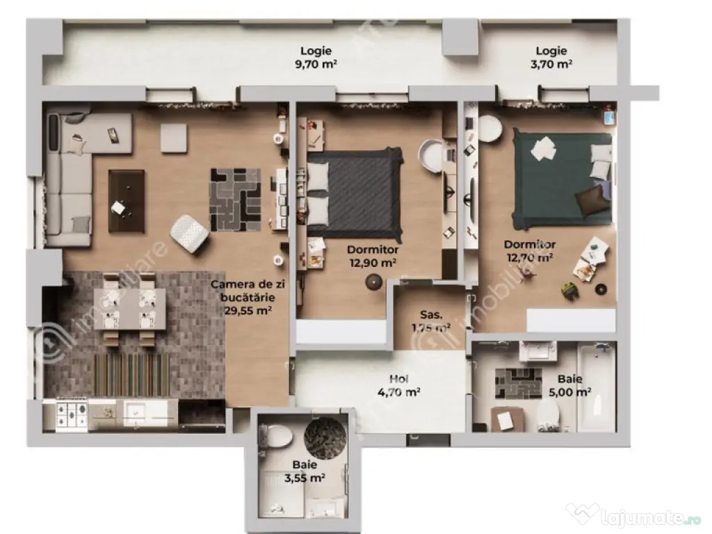 Apartament cu 3 camere decomandate si 2 bai pe Calea Surii M 