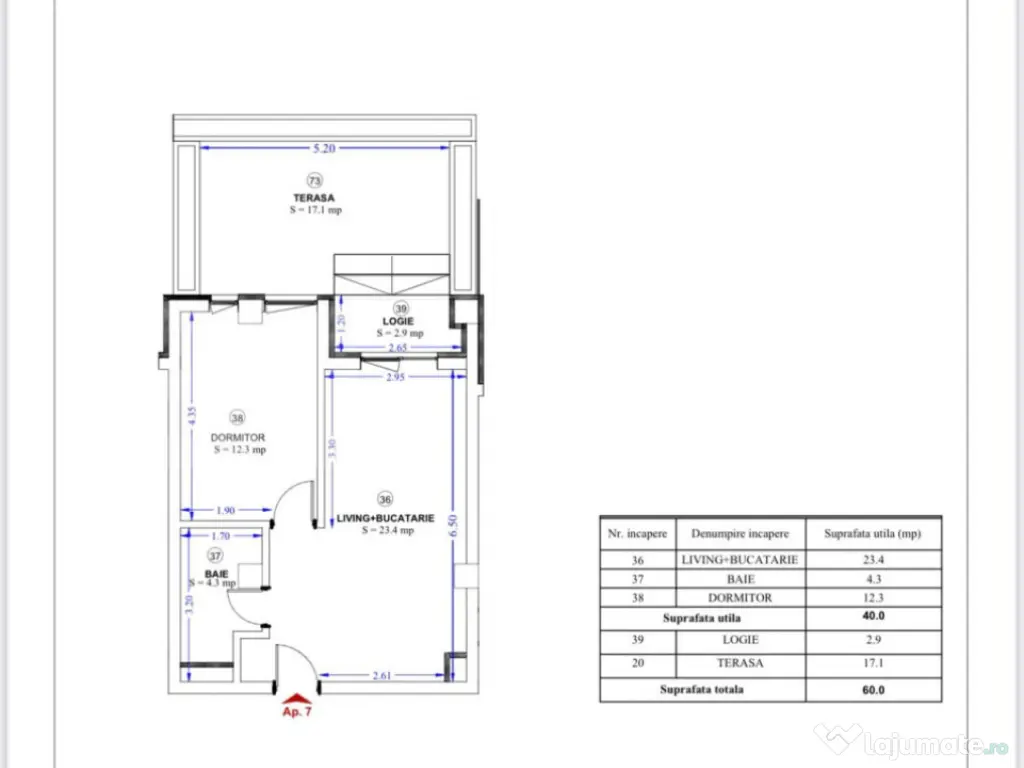 Apartament cu 2 camere, terasă de 17 mp – relaxare în zo