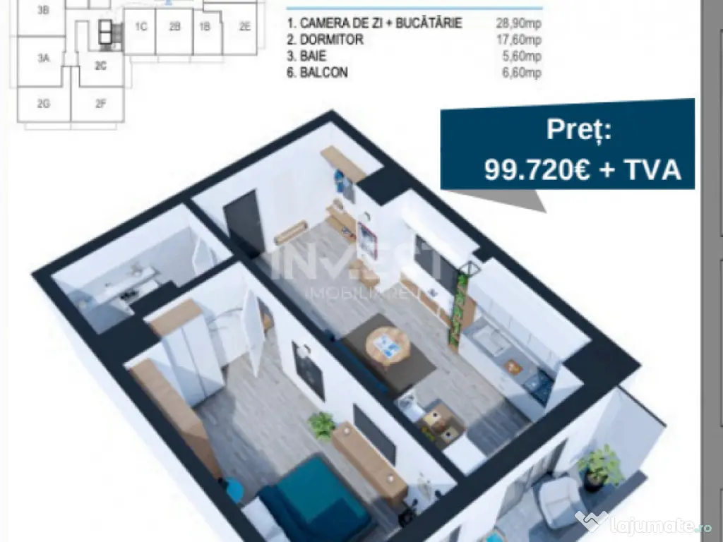APARTAMENT CU 2 CAMERE , LOC DE PARCARE INCLUS IN PRET, COMS