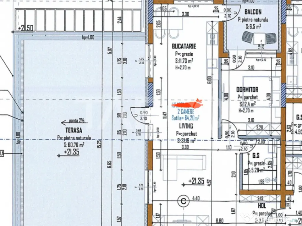 De vanzare apartament + terasa de 67 mp in bloc nou Marasti