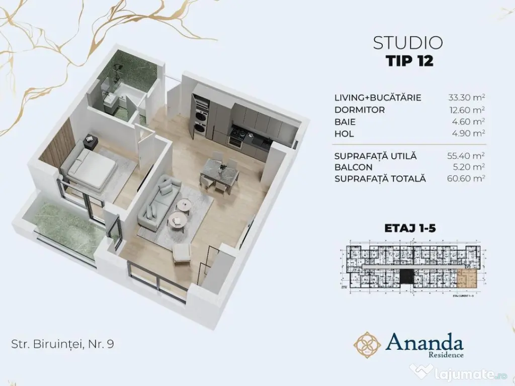 Studio foarte spatios, ideal locuința, direct dezvoltator