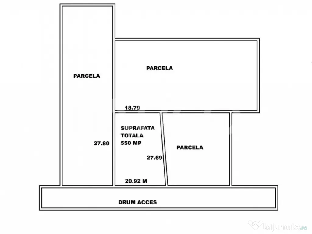 Teren intravilan de vanzare 550m front 21 m utilitati la 120