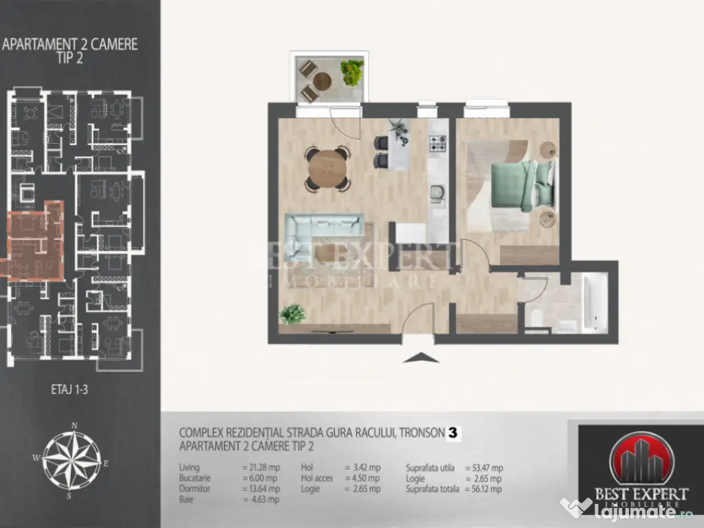 2 camere Zona Linistita -600 mt Metrou N.Teclu/Parcare Inclu 