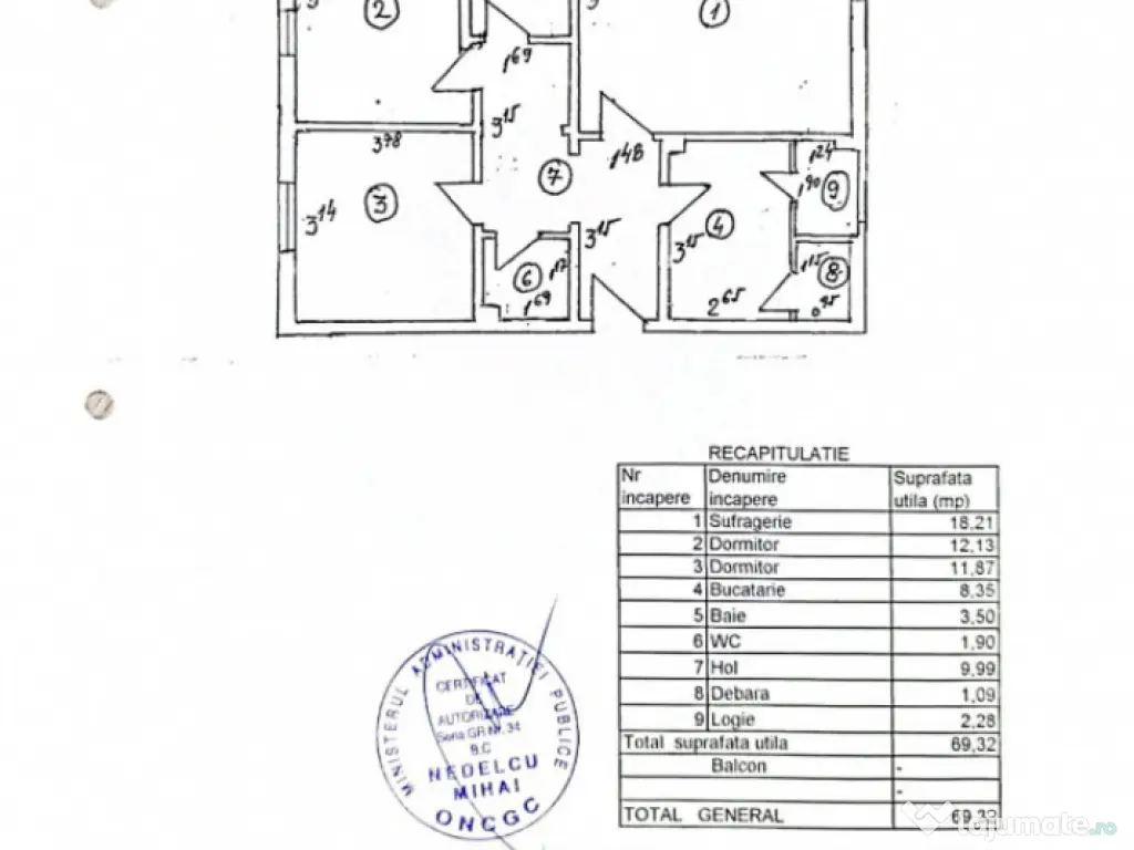 Apartament de Vânzare – decomandat 3 cam 70 mp 