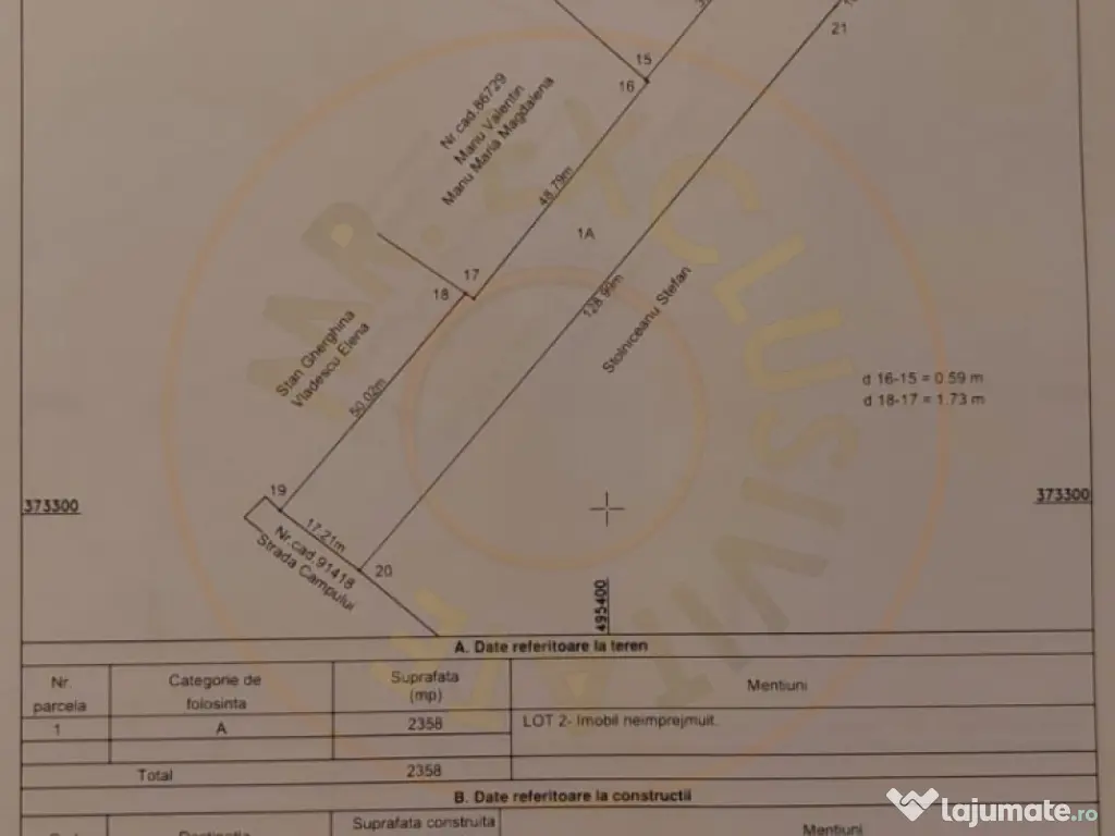 Vanzare Teren intravilan Stefanesti - Primarie str. Campului 