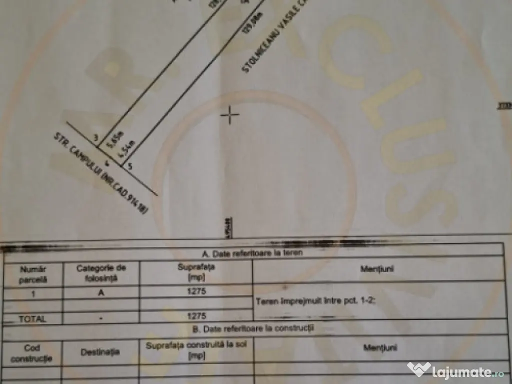 Vanzare Teren intravilan Stefanesti - Primarie str. Campului 