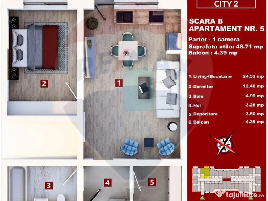 Studio generos 48 mp | Compartimentare eficientă | Subce... 