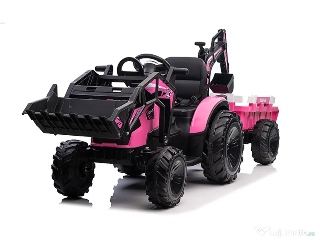 Tractor electric Kinderauto 720-T, 2x 45W 12V, cupa si incarcator Pink