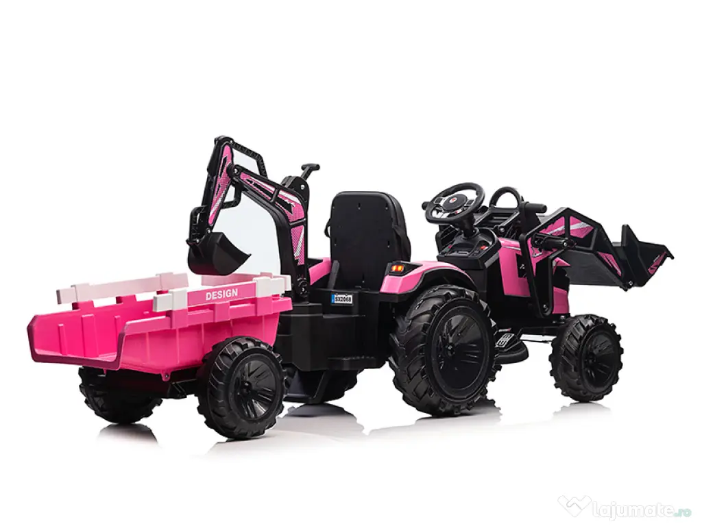 Tractor electric Kinderauto 720-T, 2x 45W 12V, cupa si incarcator Pink 