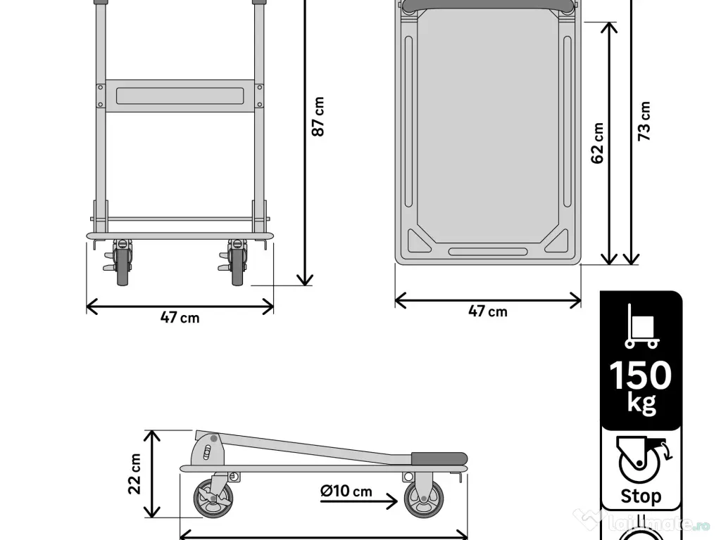 Platforma Carucior Pliabil Transport Manuala Roti 150kg + LIVRARE GRATUITA !