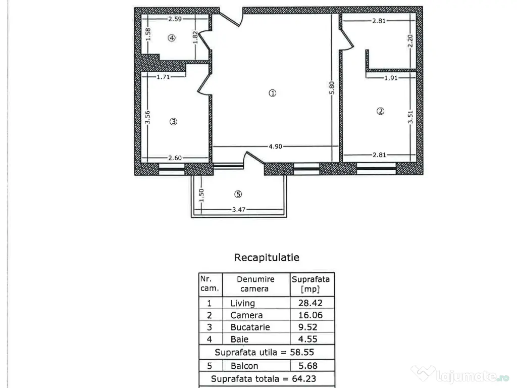 Apartament 2 camere | Hercesa Vivenda | 59 mp | Mobilat & utilat | Balcon 5,6mp 