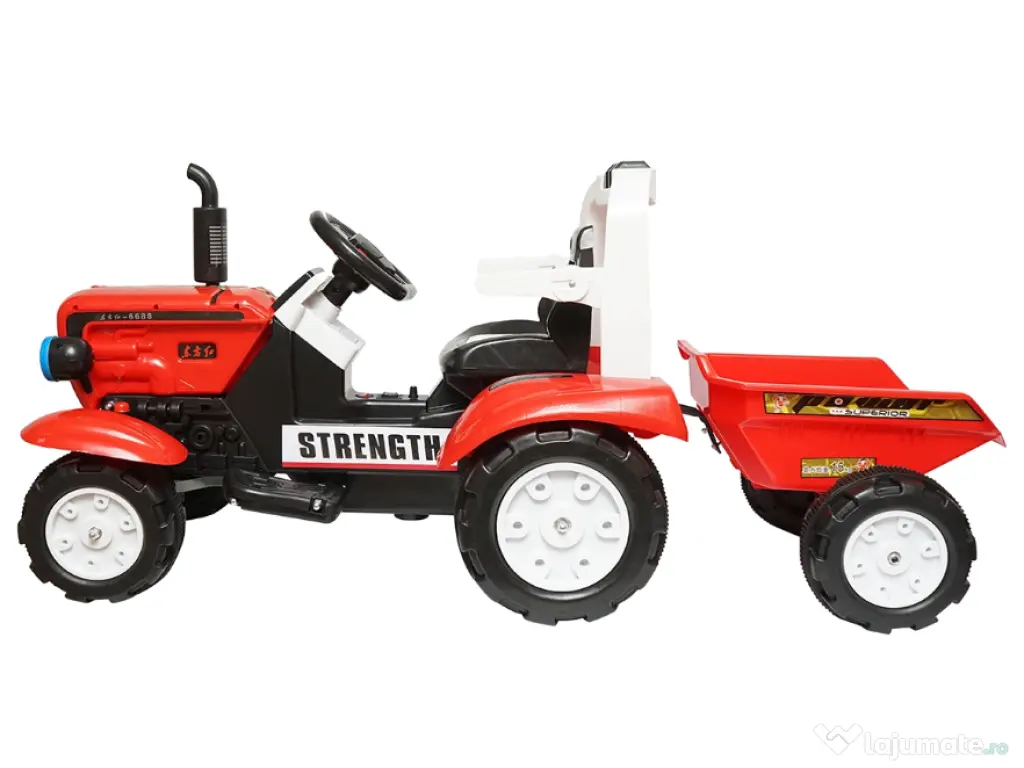 Tractor Copii Baiat Baieti cu Baterie si Remorca Rosu + LIVRARE GRATUITA 