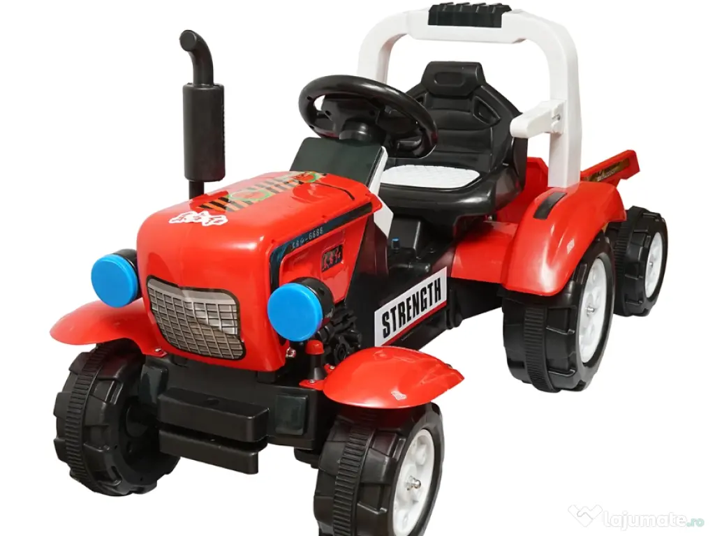Tractor Copii Baiat Baieti cu Baterie si Remorca Rosu + LIVRARE GRATUITA 