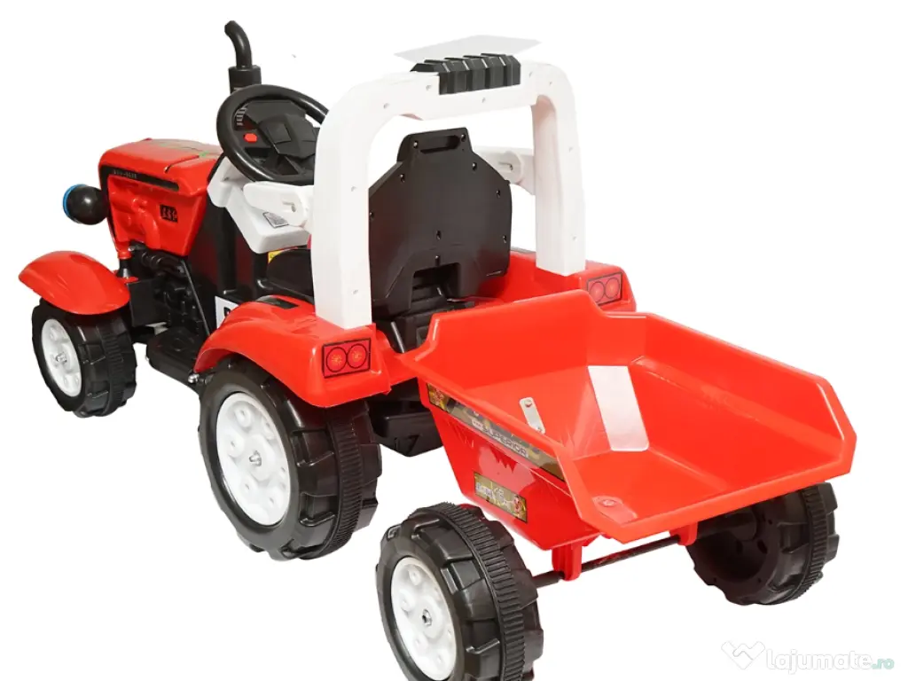 Tractor Copii Baiat Baieti cu Baterie si Remorca Rosu + LIVRARE GRATUITA 