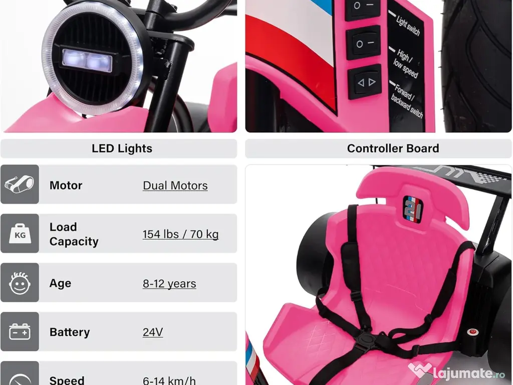 Tricicleta electrica cu functie Drift, Kinderauto BJSX2338, 2x 250W pink 