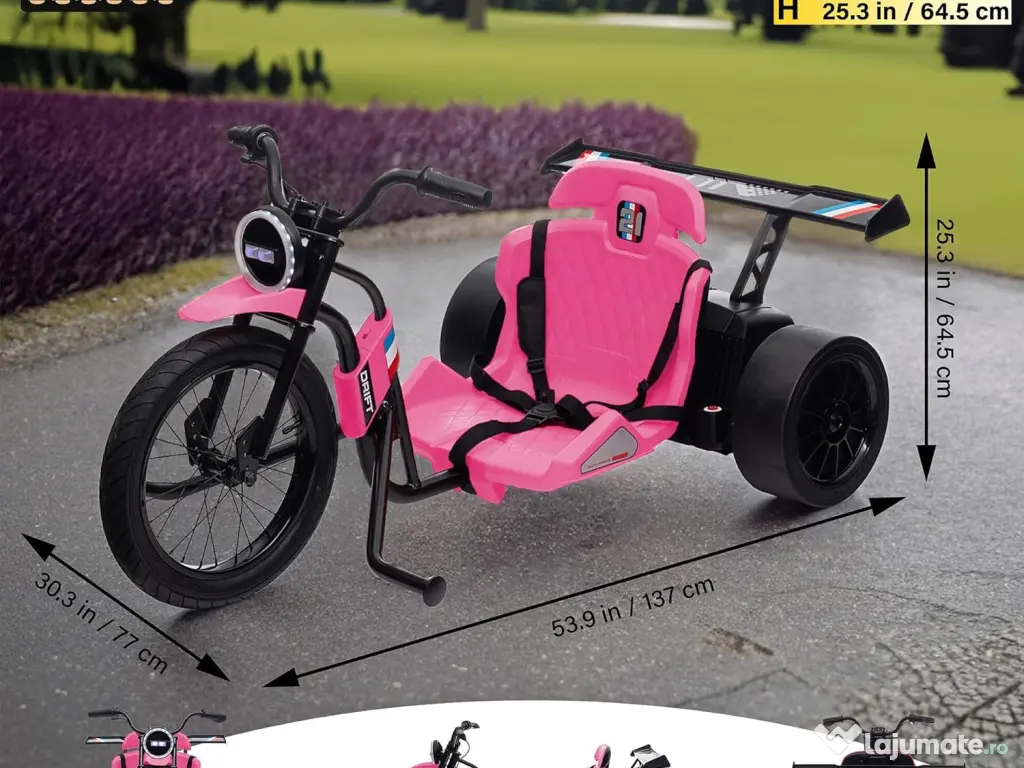 Tricicleta electrica cu functie Drift, Kinderauto BJSX2338, 2x 250W pink 