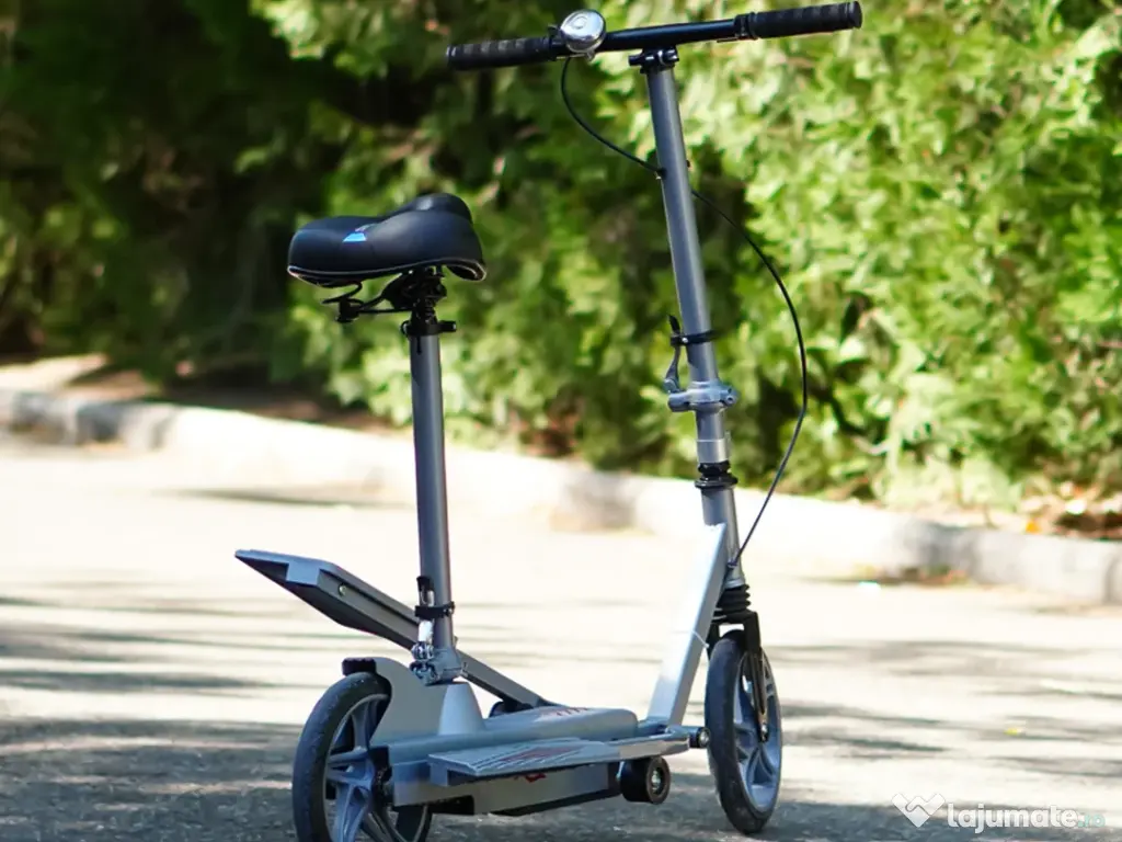 Trotineta Kinderauto Pegasus, cu pedale si scaun, reglabila, pliabila Grey