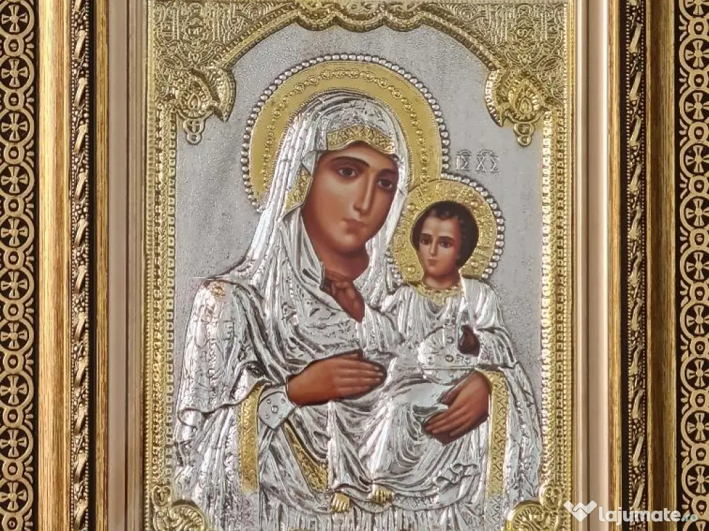 Icoana Maica Domnului Argintata-IERUSALIMA Relief 3 D 