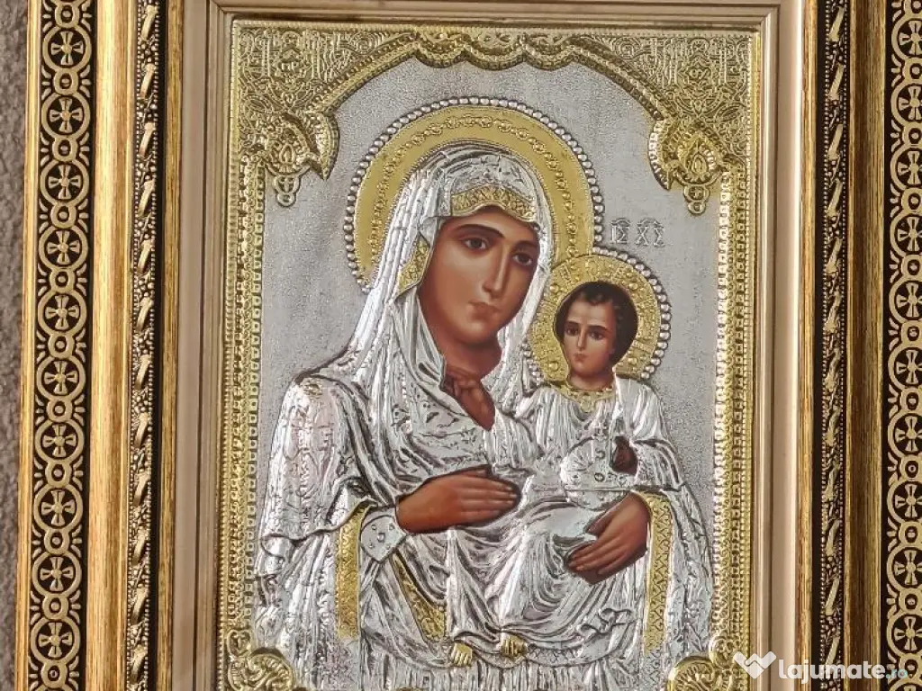 Icoana Maica Domnului Argintata-IERUSALIMA Relief 3 D 