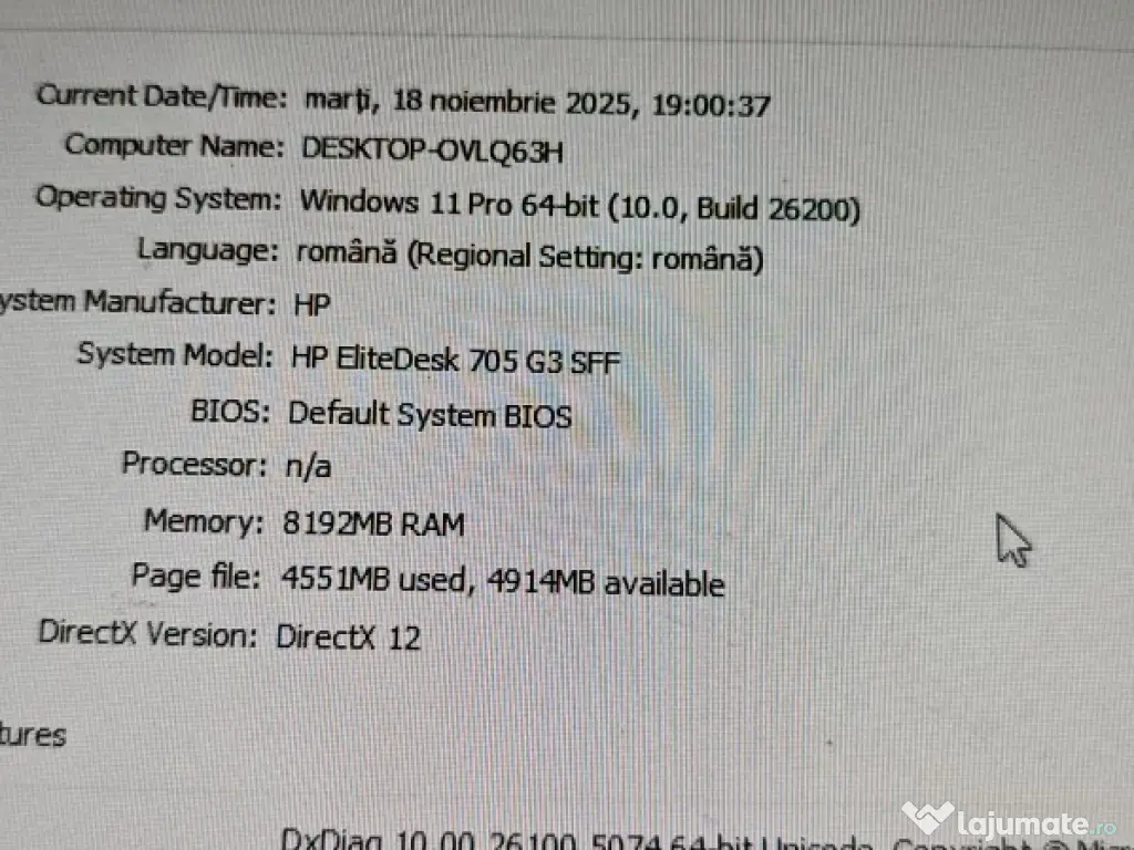 HP SFFamd PC a10-8720 Radeon R7, Ram 8GB, SSD 120GB HDD 500GB 