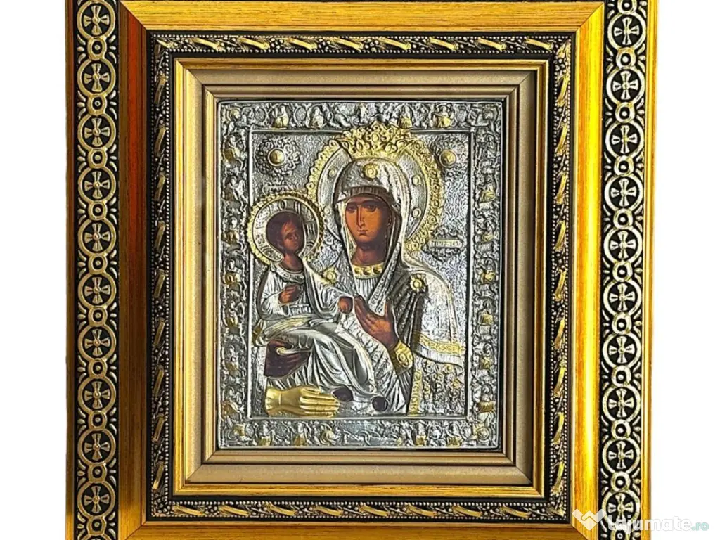 Icoane Argintate-M. D. Lacrima,Mantuitorul cu Spini si alti Sfinti Relief 3 D 