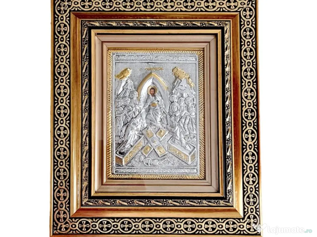 Icoane Argintate-M. D. Lacrima,Mantuitorul cu Spini si alti Sfinti Relief 3 D 