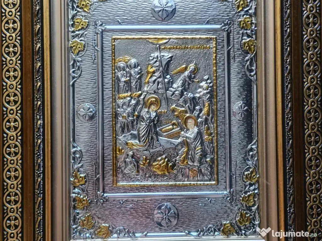 Icoane Argintate-M. D. Lacrima,Mantuitorul cu Spini si alti Sfinti Relief 3 D 