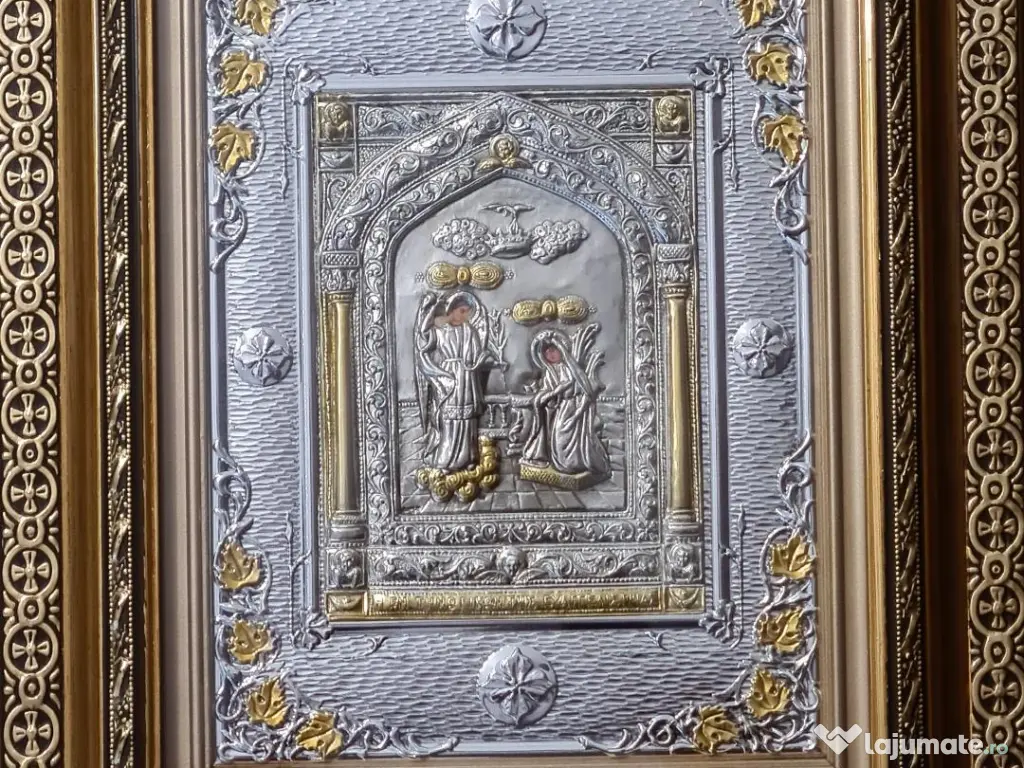 Icoane Argintate-M. D. Lacrima,Mantuitorul cu Spini si alti Sfinti Relief 3 D 