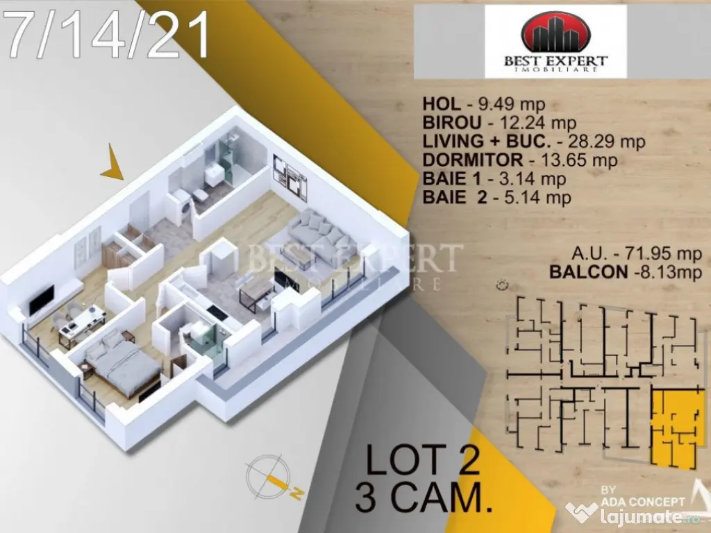 3 camere Ideal Familie Incalzire Pardoseala -3 min STB 