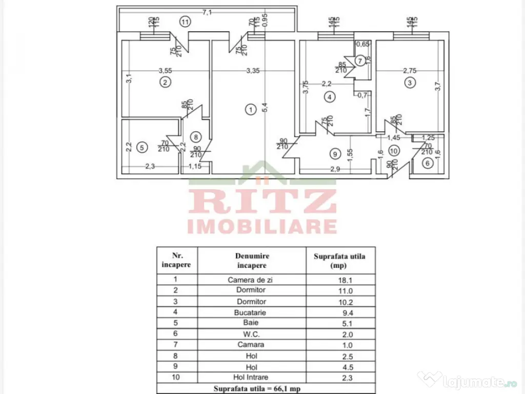Ap. 3 cam., S=73 mp, et. 1, Central! 