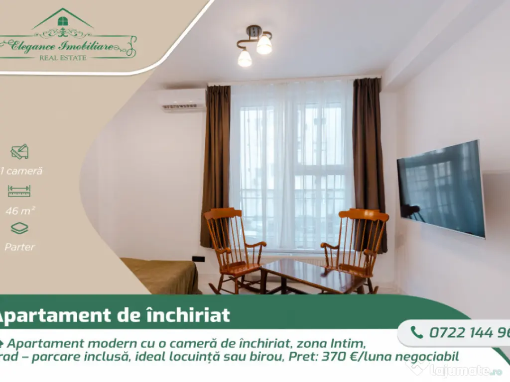 Apartament modern cu o cameră de închiriat, zona Intim, Ar 