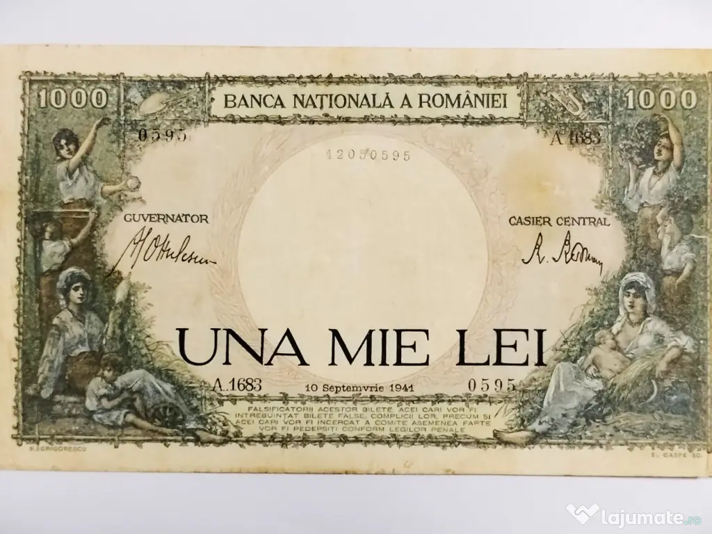Bancnotă "Una Mie Lei" 1941 - Grafică Nicolae Grigorescu 