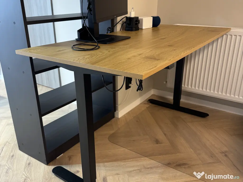 Birou reglabil electric 70x140 negru+stejar